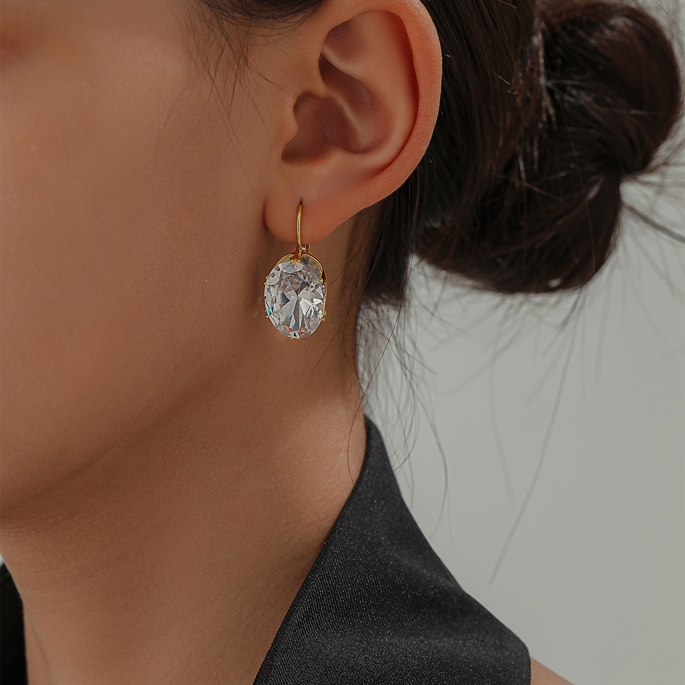 Women's Plated Cubic Synthetic Zirconia Oval Earrings